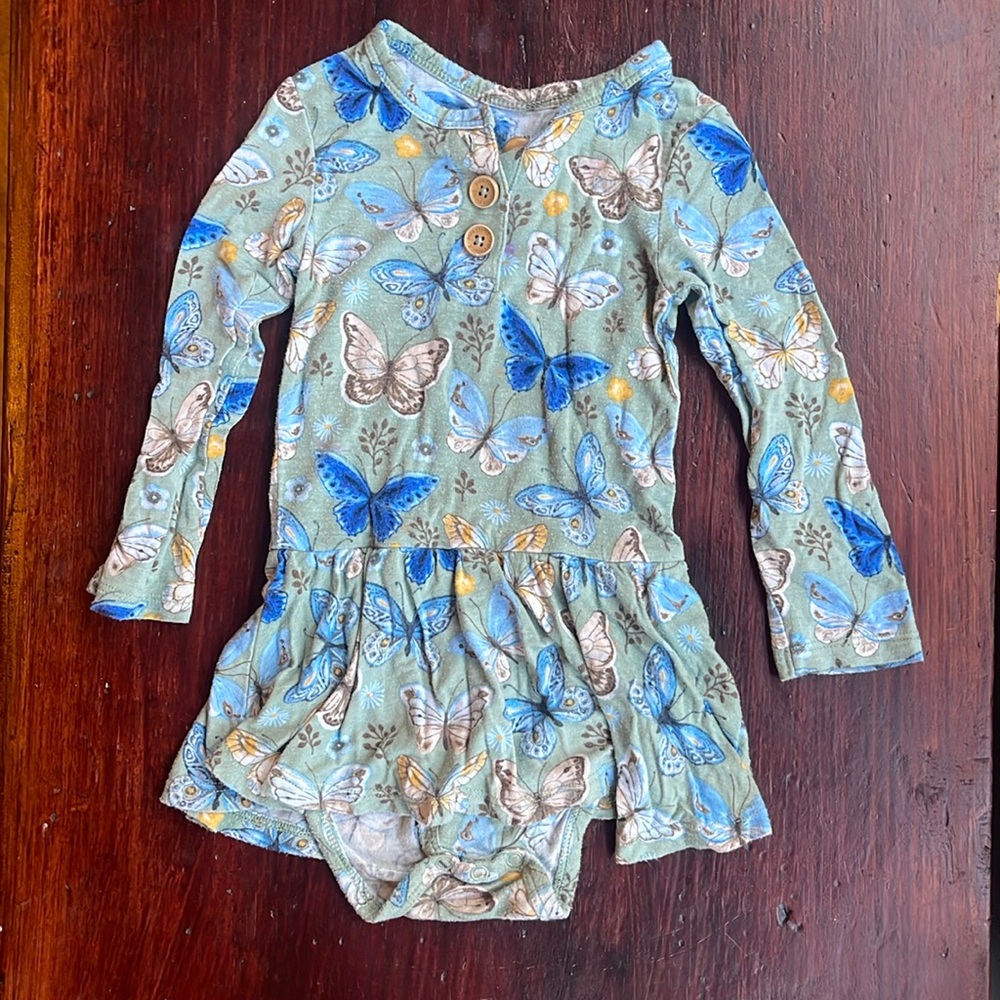 18-24 mo Posh Peanut skirted onesie butterfly blue green soft bodysuit dress